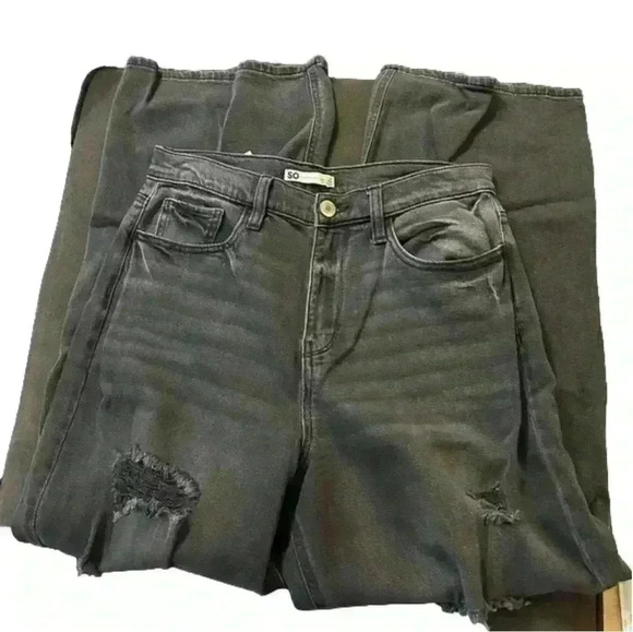 SO, Super High-Waist, “90’s Wide-Leg”, Black Distressed Jeans. Size 13/31W - Picture 1 of 3